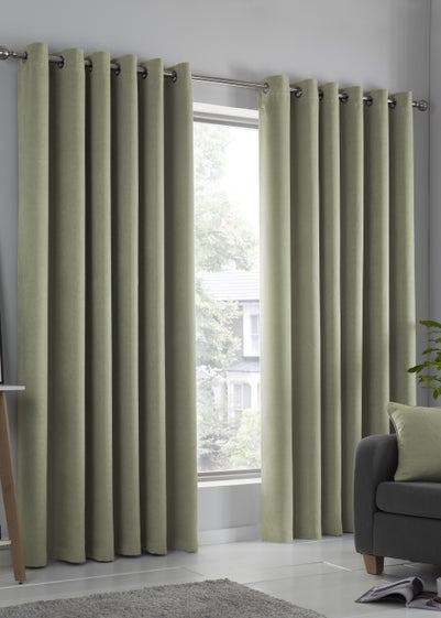 Fusion Strata Dimout Green Eyelet Curtains - 46W X 54D (116x137cm)