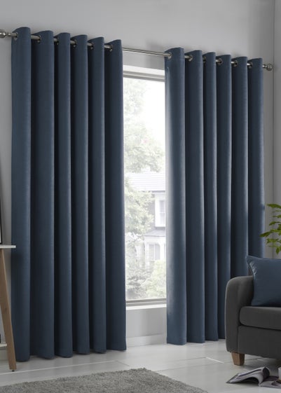 Fusion Strata Dimout Navy Eyelet Curtains