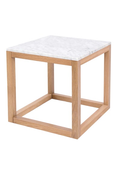 LPD Furniture Harlow End Table Oak-White Marble Top (400x400x400mm) - One Size