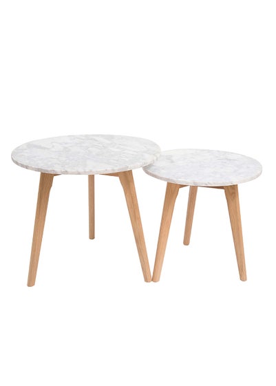 LPD Furniture Harlow Round Nest Of Tables Oak-White Marble Top (450x0x500mm) - One Size