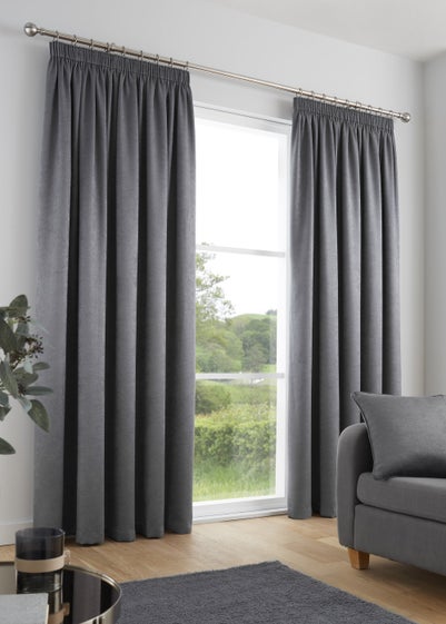 Fusion Galaxy Dimout Grey Pencil Pleat Curtains - 46W X 54D (116x137cm)