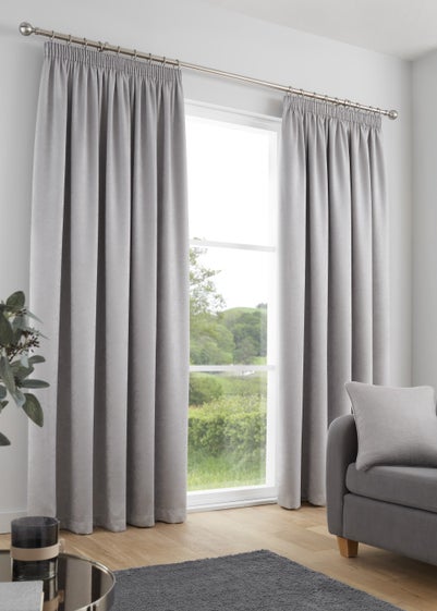 Fusion Galaxy Dimout Silver Pencil Pleat Curtains