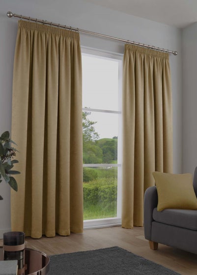 Fusion Galaxy Dimout Yellow Pencil Pleat Curtains - 46W X 54D (116x137cm)