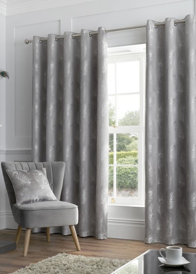 Curtina Feather Jacquard Silver Eyelet Curtains - 46W X 54D (116x137cm)