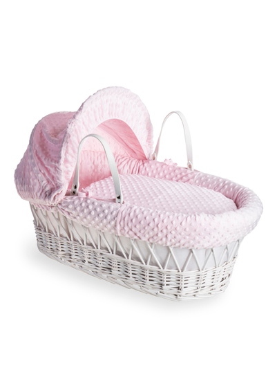 Clair de Lune Pink Dimple Wicker Moses Basket - One Size