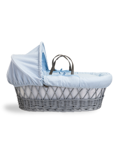 Clair de Lune Blue Waffle Wicker Moses Basket - One Size