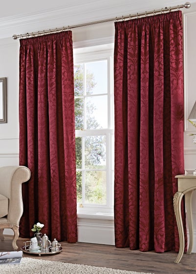 Fusion Eastbourne Jacquard Burgundy Pencil Pleat Curtains - 46W X 54D (116x137cm)