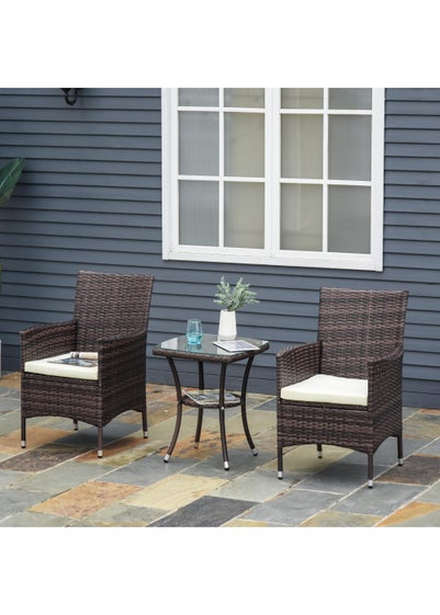 Outsunny Garden Outdoor Rattan Furniture Bistro Set 3 PCs Patio Weave Companion Chair Table Set Conservatory (Brown)