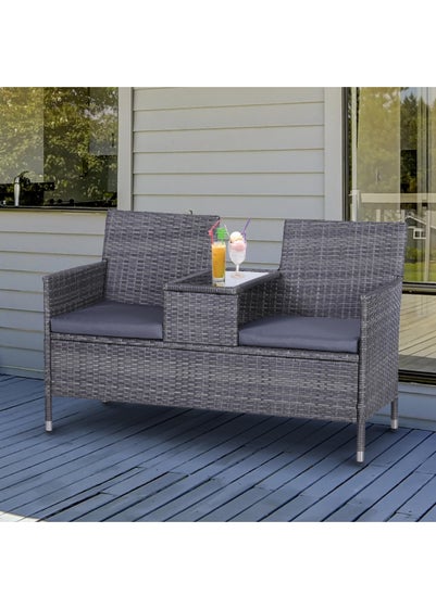 Outsunny Garden Rattan 2 Seater Companion Seat Wicker Love Seat Weave Partner Bench with Cushions