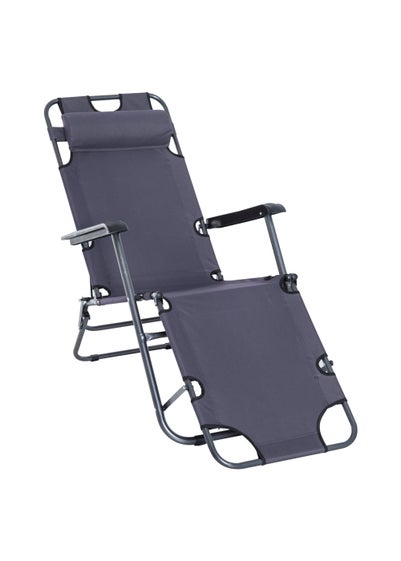 Outsunny 2 in 1 Sun Lounger Folding Reclining Chair Garden Adjustable Back with Pillow - One Size