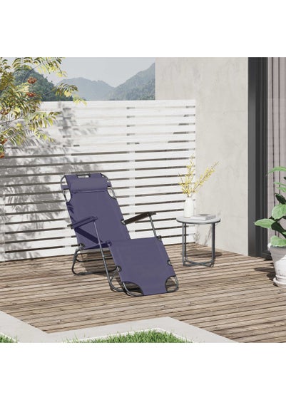 Outsunny 2 in 1 Sun Lounger Folding Reclining Chair Garden Adjustable Back with Pillow