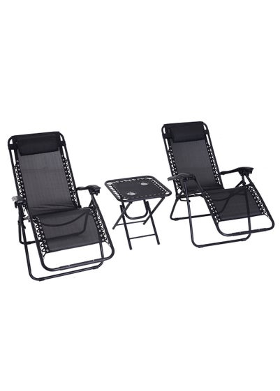 Outsunny 3 PCs Sun Lounger Table & Chairs Set with Cup Holders - One Size