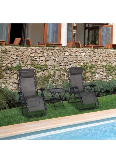 Outsunny 3 PCs Sun Lounger Table & Chairs Set with Cup Holders