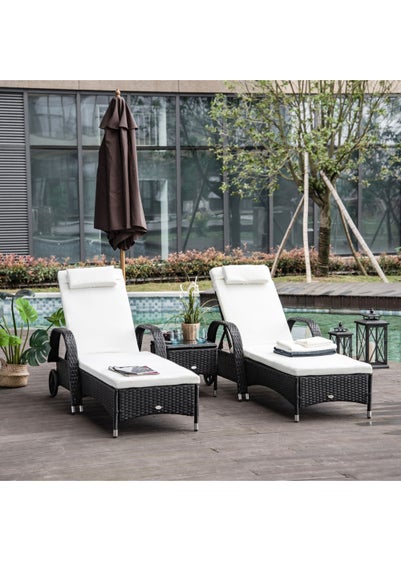 Outsunny 3 Pieces PE Rattan Patio Lounge Chair Set