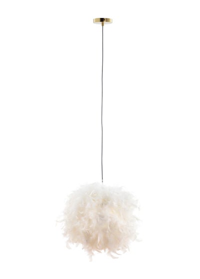BHS White Plume Feather Ball Pendant Light (112cm x 40cm x 40cm) - One Size