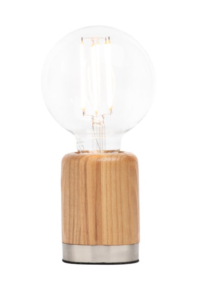 BHS Theo Wooden Table Lamp with Bulb (19.5cm x 9.5cm x 9.5cm)