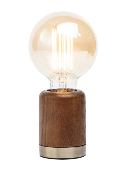 BHS Theo Wooden Table Lamp with Bulb (19.5cm x 9.5cm x 9.5cm) - One Size