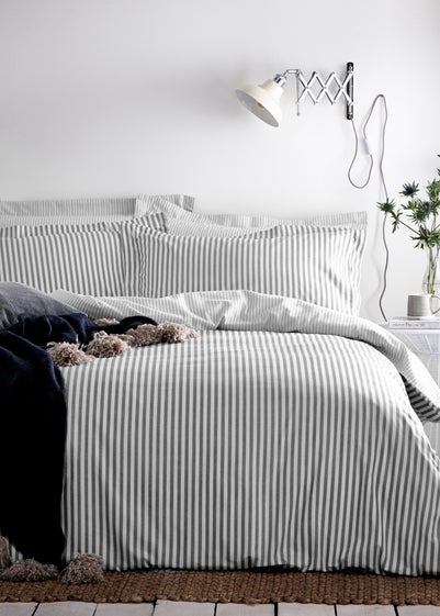 Yard Hebden Melange Grey Stripe Duvet Cover Set Grey