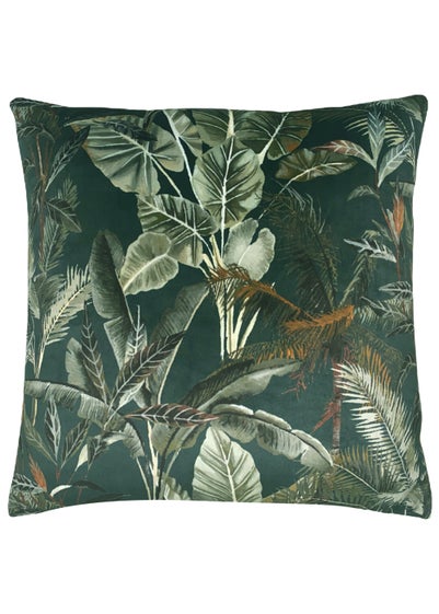 Evans Lichfield Jungle Leaves Velvet Cushion (43cm x 43cm x 8cm) - One Size
