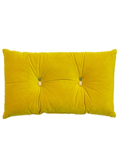 Paoletti Pineapple Button Velvet Cushion (30cm x 50cm x 8cm) - One Size