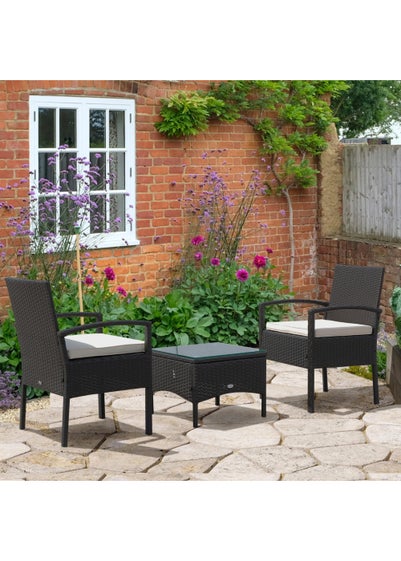 Outsunny 3 Piece Black Rattan Garden Bistro Set (84cm x 59cm x 59cm)