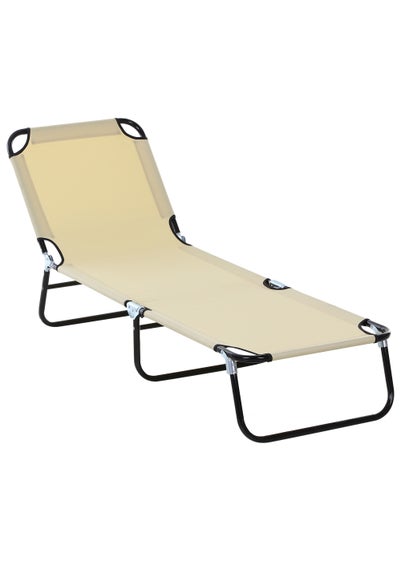 Portable Folding Sun Lounger w/ 5-Position Adjustable Backrest Recliner Beige - One Size