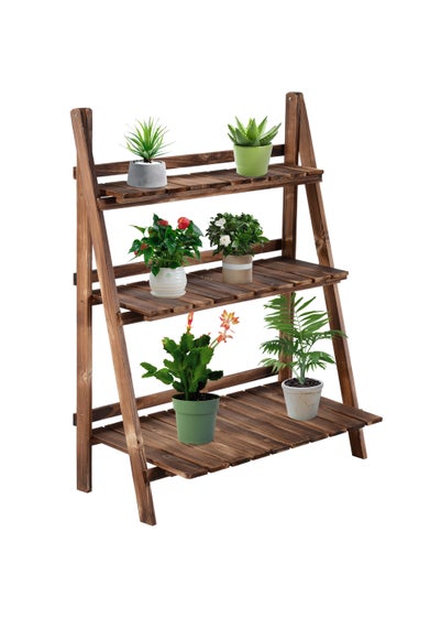 Outsunny Wooden Folding Flower Pot Stand 3 Tier Garden Planter Display Ladder Gardener Storage Shelves Rack