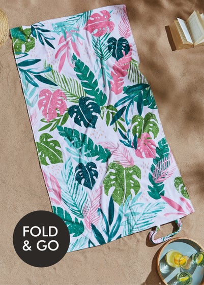 Catherine Lansfield Tropical Palm Cotton Beach Towel in a Bag - 90W x 160D(cm)