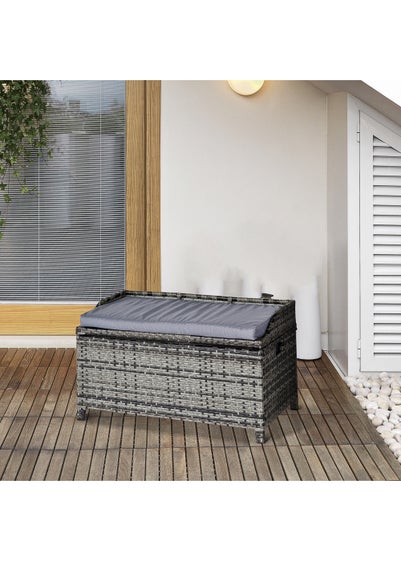 Outsunny PE Rattan Outdoor Storage Benches, Aluminium Garden Bench with Storage Underneath