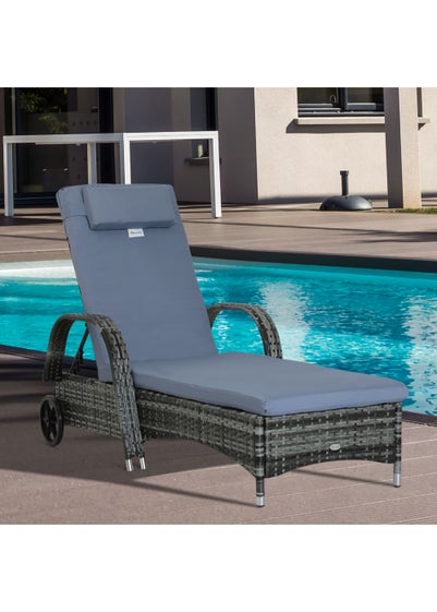 Outsunny Adjustable Wicker Rattan Sun Lounger (200cm x 73cm x 30-103cm)