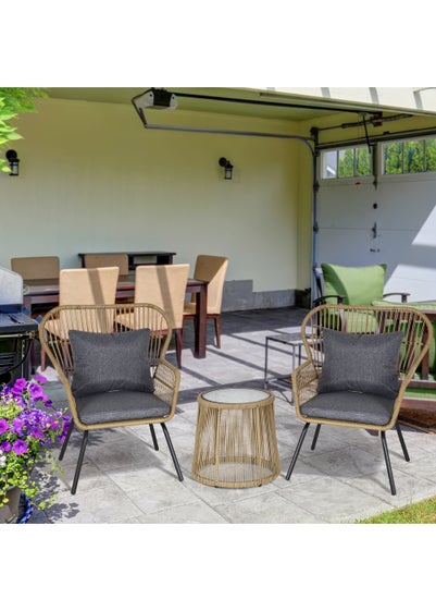 Outsunny 3 Piece Rattan Garden Furniture Set with Cushions