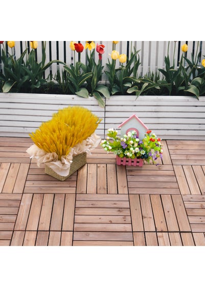 Outsunny 27 Pcs Wooden Interlocking Decking Tiles