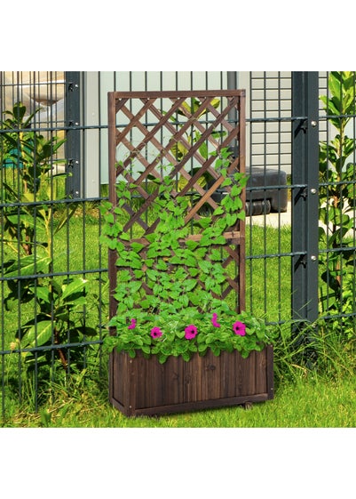 Outsunny 72.5 x 31.5 x 149.5 cm 45L Garden Wooden Pine Trough Planter with Topped Trellis