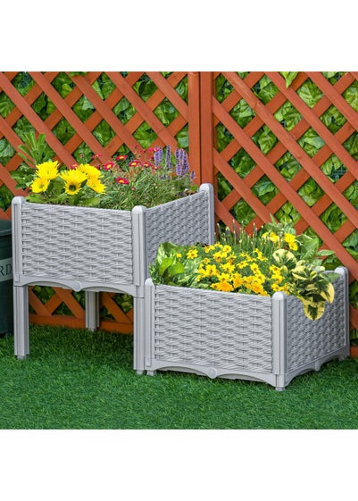 Outsunny 40cm x 40cm x 44cm Set of 2 26L Garden Raised Bed Elevated Patio Flower Plant Planter Box