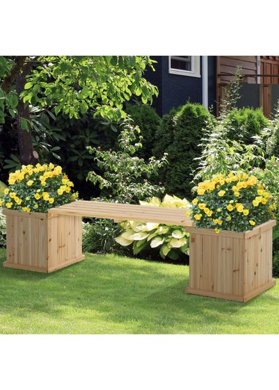 Outsunny 37L Wooden Garden Planter & Bench Combination Garden Raised Bed 176 x 38 x 40 cm