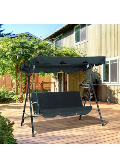 Outsunny 3 Seater Canopy Swing Chair Garden Rocking Bench with Top Roof - Black