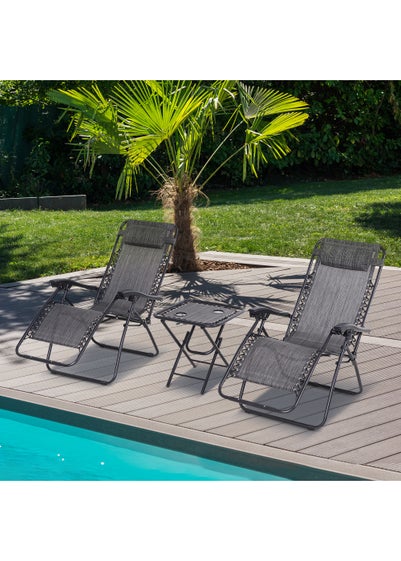 Outsunny 3 PCs Sun Lounger Table & Chairs Set with Cup Holders