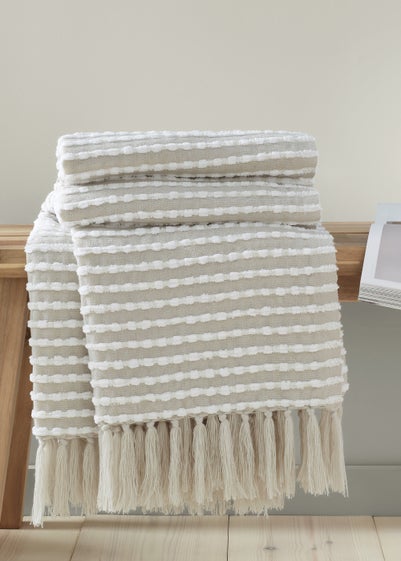 Catherine Lansfield Stab Stitch Natural Throw (125x150cm) - One Size