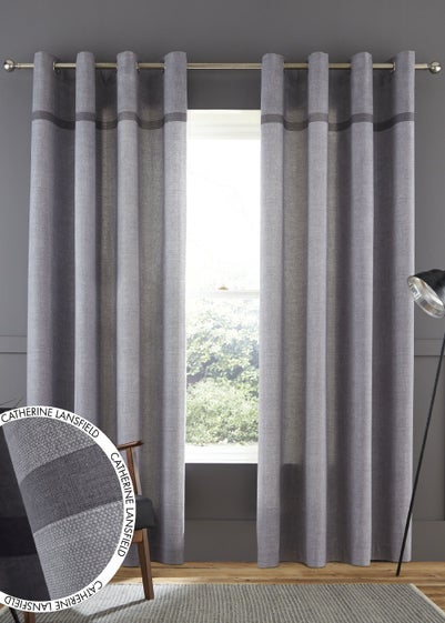 Catherine Lansfield Melville Woven Texture Eyelet Curtains - 46W X 54D (116x137cm)