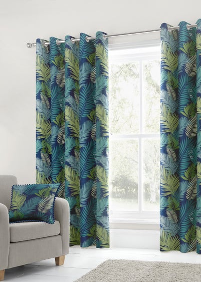 Fusion Tropical Curtains Blue Eyelet Curtains - 46W X 54D (116x137cm)