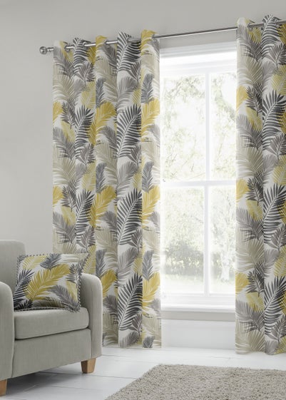 Fusion Tropical Curtains Yellow Eyelet Curtains - 46W X 54D (116x137cm)