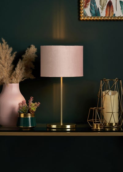 Inlight Blush Pink Velvet Stick Table Lamp (40cm x 16cm x 21cm)