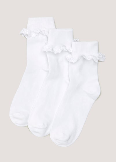 Kids 3 Pack White Lace Socks (Younger 6-Older 3.5) - Sizes 6 - 8.5