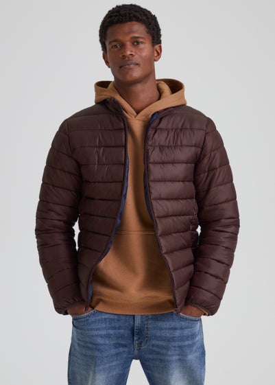 Burgundy Funnel Neck Packable Puffer Coat