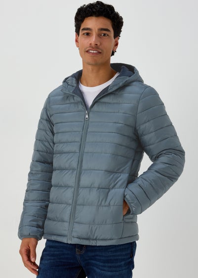 Blue Hooded Puffer Coat