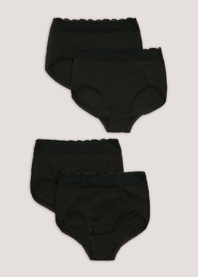 4 Pack Black Lace Trim Full Knickers - Size 8