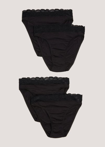 4 Pack Black Lace Trim High Leg Knickers