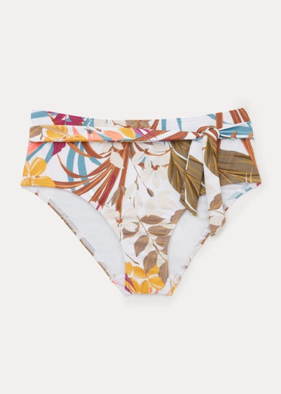 Multicoloured Leaf Print Tie Waist Bikini Bottoms - Size 8