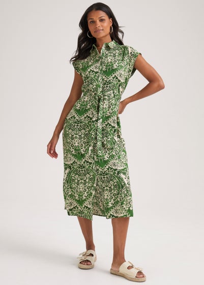 Green Print Sleeveless Shirt Dress Reviews - Matalan