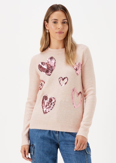 Pink Sequin Heart Jumper